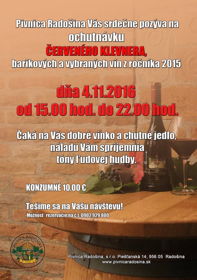 Ochutnávka Červeného Klevnera a vybraných vín (4.11.2016)