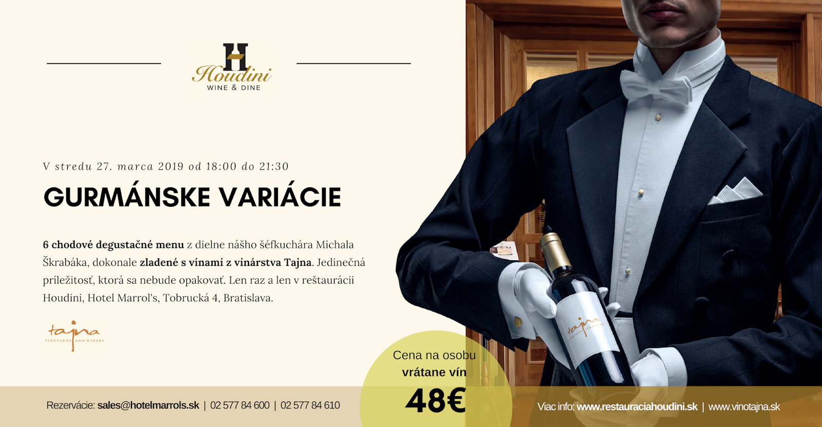 GURMÁNSKE VARIÁCIE v Houdini s vinárstvom Tajna (27.3.2019)